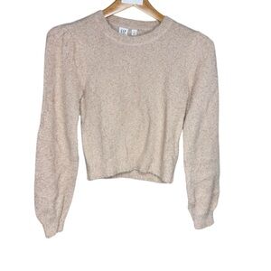 Gap Kids Girls Metallic Gold Fuzzy Soft Long Sleeve Beige Sweater Size XL